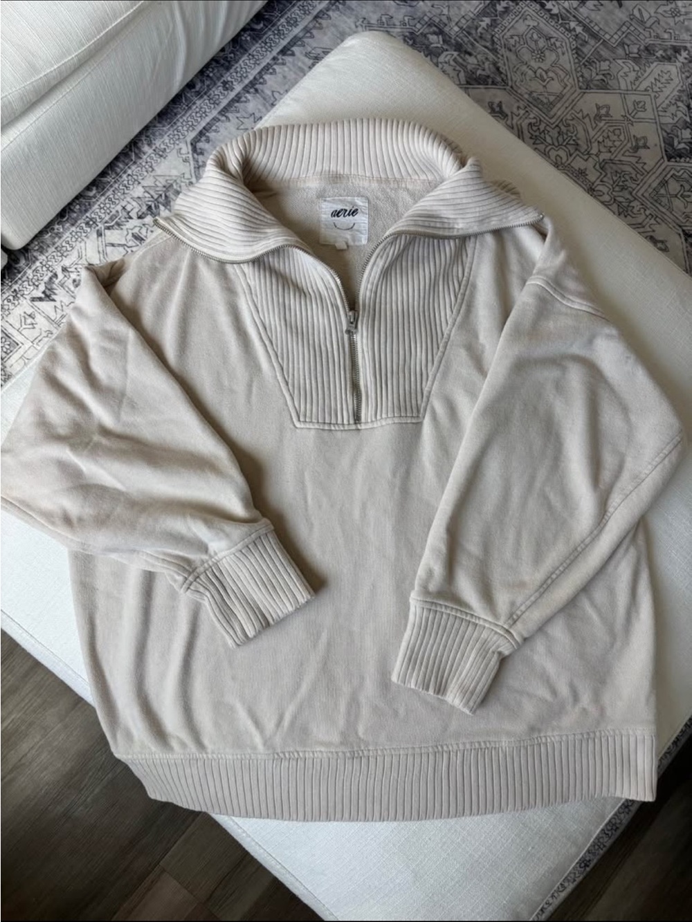 Aerie Tan Down to Earth Quarter Zip Sweatshirt